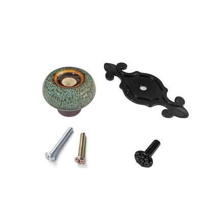 HUAMULAN 10 Pack Ceramic Knobs Leopard Dresser Cabinet Pulls with Backplate - color: HRJ1901-HeiBaoLan-10PACK