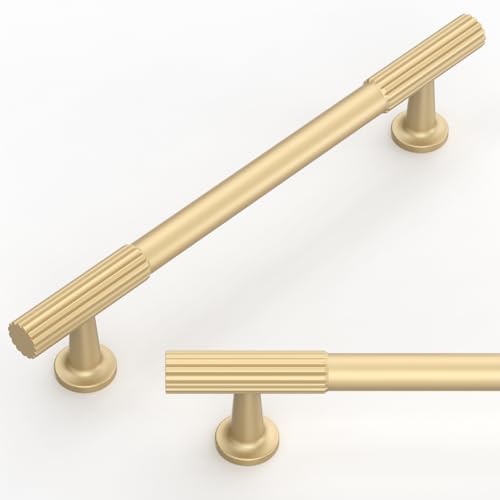 10 Pack Brushed Gold Cabinet Pulls 5 Inch(128mm) Kitchen Cabinet Handles Cabinet Hardware for Drawer Pulls - color: Brushed Gold, size: 5" Hole Center