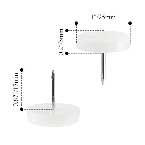 100pcs 1 Inch (25mm) Nail On Furniture Sliders, Round Nylon Chair Feet Glides, Easy Moving Furniture Slides, Chair Leg Tacks Anti-Scratch Floor Protectors (White) (Pack of 2) - size: 1 inch / 25mm (Pack of 2)