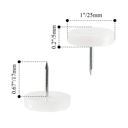 100pcs 1 Inch (25mm) Nail On Furniture Sliders, Round Nylon Chair Feet Glides, Easy Moving Furniture Slides, Chair Leg Tacks Anti-Scratch Floor Protectors (White) (Pack of 2) - size: 1 inch / 25mm (Pack of 2)