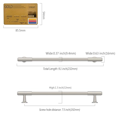 Brushed Satin Nickel Cabinet Handles Kitchen Pulls 7.5 Inch 10 Pack - color: Brushed Satin Nickel, size: 7.5" Hole Center