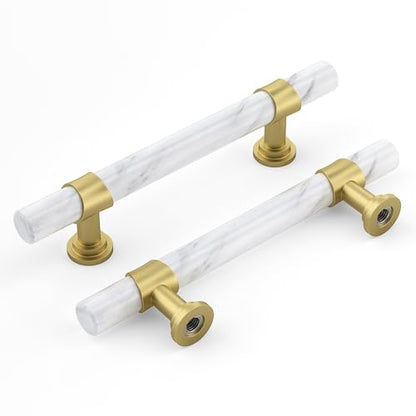 Rergy 10 Pack Cabinet Handles, White Marble & Matte Gold Pulls, 4" - color: White Marble & Matte Gold, size: 4 inch (102mm) Hole Center