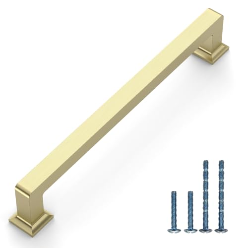 Brushed Brass Cabinet Handles Kitchen Pulls 6.25 Inch 10 Pack - color: Brushed Brass, size: 6.3" Hole Center