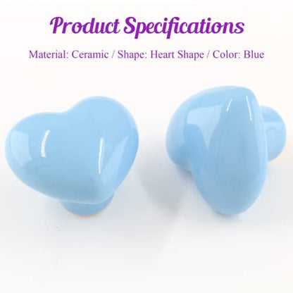 2pcs Ceramic Heart Blue Drawer Knobs, Cute Cabinet Pulls for Kids - color: Blue + Heart Shape, size: 2 Pack