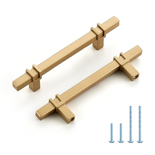 HOME EDIT 3-3/4 inch Cabinet Handles, 10 Pack Kitchen Cabinet Handles Gold Drawer Pulls Zinc Alloy Square Bar Kitchen Pulls - color: Gold, size: 3-3/4 Inch Hole Center