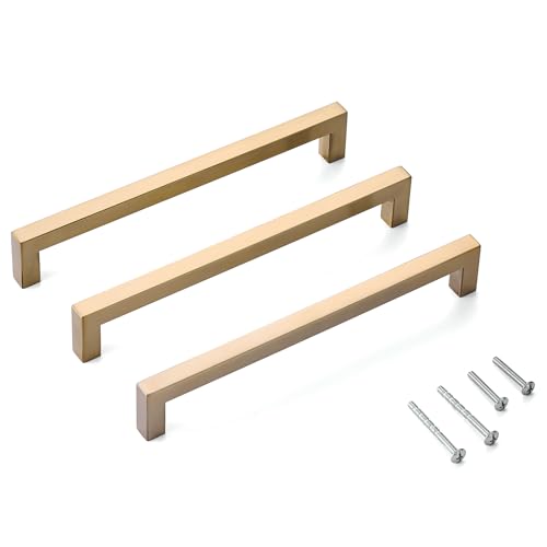 30 Pack Champagne Cabinet Pulls Square Drawer Handles Cupboard Handles Modern Stainless Steel Kitchen Cabinet Handles 8 Inch Caninet Hardware - color: Champagne, size: 8 inch hole center (203mm)