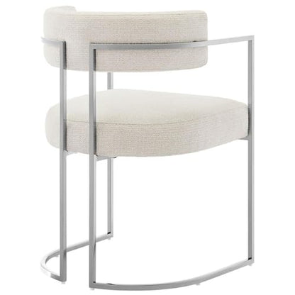 MAKLAINE Stainless Steel Chrome Dining Accent Chair, Silver Cream Upholstery, Curved Metal Frame, Padded Seat and Backrest, Adjustable Floor Glides, Modern Style, for Dining, Office, or Living Room - color: White