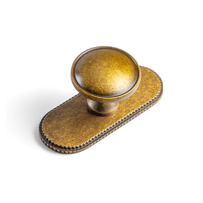 6Pack Antique Brass Cabinet Knob with Backplate Round Drawer Knob - color: Antique Brass, style: Ribbed
