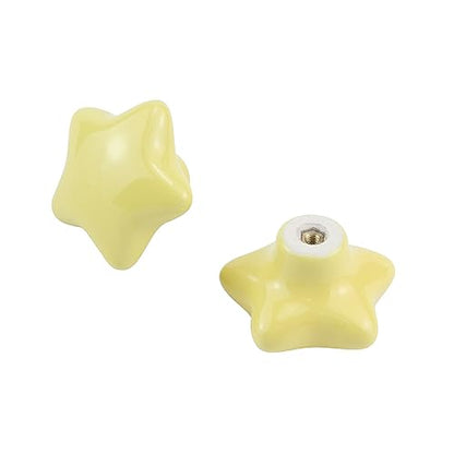 Dnyta 6 Pcs Star Shaped Ceramic Knobs Decorative Pulls Glossy Ceramic Pulls - style: Yellow,Star Shaped