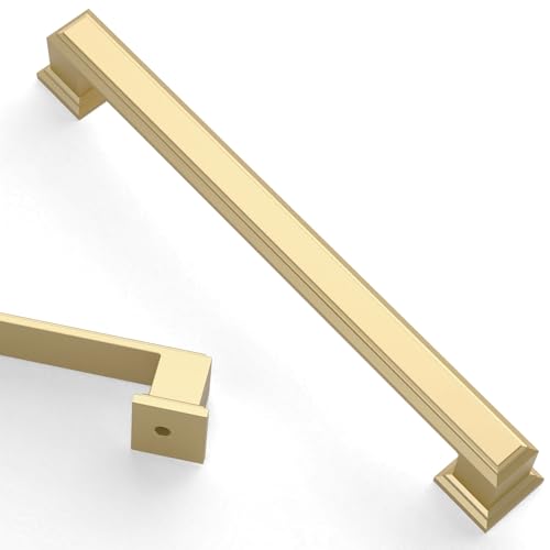 Asidrama 10 Pack 6.3 inch Brushed Gold Kitchen Cabinet Handles - color: Brushed Gold, size: 6.3" Hole Center(160mm)