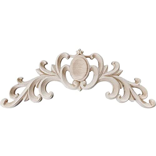 Unpainted Carved Wooden Onlay Wood Applique Furniture Decals for Home, Wall, Door, Cabinet Decoration (6.30 x 2.76 x 0.55 inches) - size: 6.30 x 2.76 x 0.55 inches