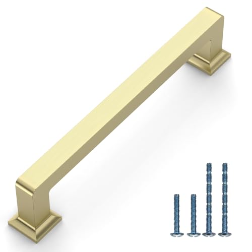 Brushed Brass Cabinet Handles Kitchen Pulls 5 Inch 10 Pack - color: Brushed Brass, size: 5" Hole Center
