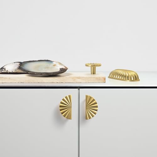 Goo-Ki 2.5''Hole Centers Brushed Brass Cabinet Pulls,Modern Accessible LuxuryZinc Alloy Drawer Pulls with Fan-Shaped,6 Pack - color: Brushed Brass, size: 2.5'' Hole Centers Fan-Shaped Pull