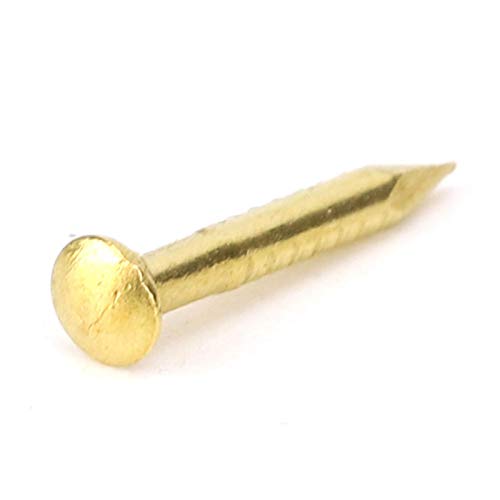 Oumefar 100PCS Gold Round Head Nail Solid Brass Nails Mini Model Nail Furniture Hinge for Hardware Accessories DIY Crafts Brass Brads 1/2 Inch Brass Boat Nails Ringed 1"(#4) 12 Gauge Brass Nail