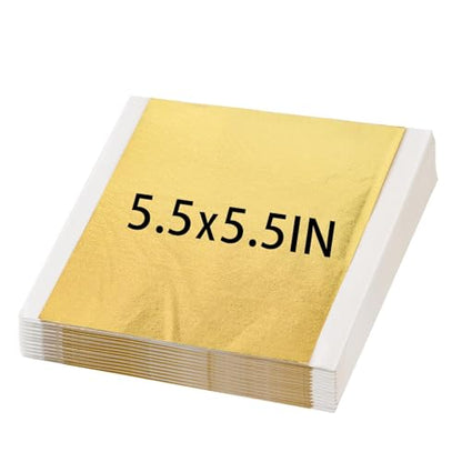 100Pcs Gold Leaf Sheets for Art, Gold Foil Sheets for Crafts, Art & DIY Projects, Home Walls and Multi Artistic Decoration, Imitation Gold Foil Sheets 5.5" x 5.5"
