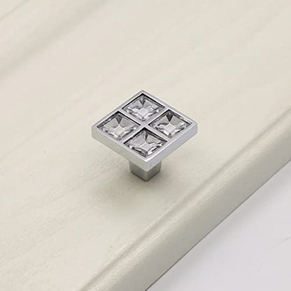 6Pcs Square Crystal Glass Dresser Drawer Knobs Handles Pulls,Modern Decorated Shiny Cabinet Konbs Zinc Alloy Pulls Handles for Cupboard Wardrobe Dresser Doors (Single Hole, Silver, 6 Pack) - size: Square Single Hole