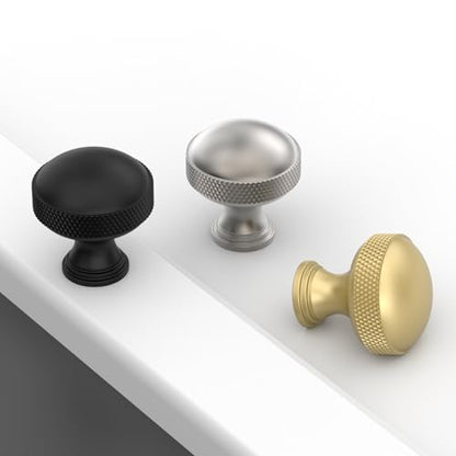 10 Pack Matte Black Knurled Cabinet Knobs Kitchen Black Drawer Knobs Dresser Pulls Cupboard Hardware for Bathroom Cabinets - color: Matte Black, size: Curved Round Knobs