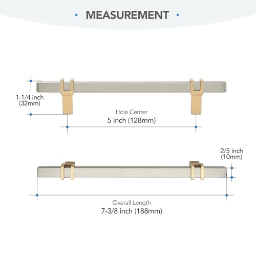 HOME EDIT 5 inch Cabinet Handles, 10 Pack Kitchen Cabinet Handles Brushed Nickel and Gold Drawer Pulls Zinc Alloy Square Bar Kitchen Pulls - color: Brushed Nickel and Gold, size: 5 Inch Hole Center