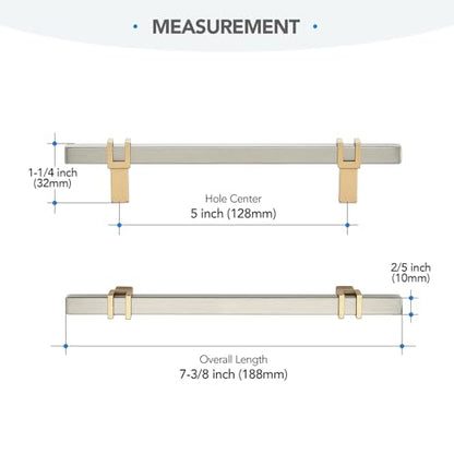 HOME EDIT 5 inch Cabinet Handles, 10 Pack Kitchen Cabinet Handles Brushed Nickel and Gold Drawer Pulls Zinc Alloy Square Bar Kitchen Pulls - color: Brushed Nickel and Gold, size: 5 Inch Hole Center