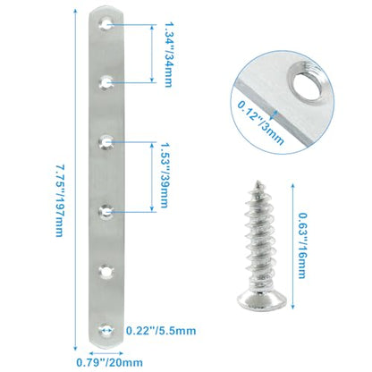 4 Pack 8 Inch Stainless Steel Flat Plate Straight Bracket - size: 8"-200mm-Silver