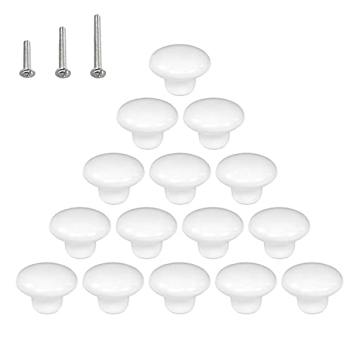HUAMULAN Ceramic Cabinet Mushroom Knobs Dresser Drawer Pull Handles 15PCS - color: White