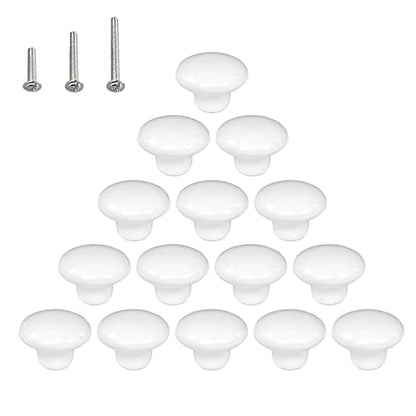 HUAMULAN Ceramic Cabinet Mushroom Knobs Dresser Drawer Pull Handles 15PCS - color: White