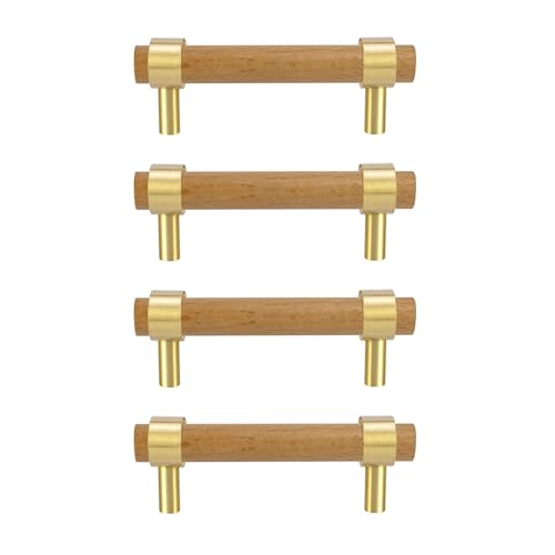 Adjustable Drawer Pulls Natural Wood and Brass Cabinet Handles for Kitchen Cupboard Closet,4Set Boho Wood and Gold Dresser Knob Unfinished DIY Brushed Brass Base 0~3 Inch 4Pack - size: 0~3 Inch 4Pack