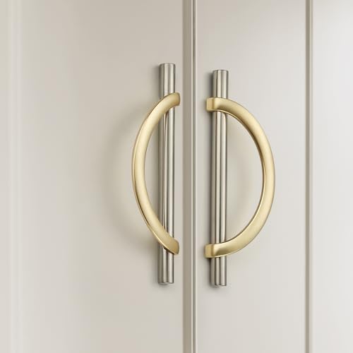Brushed Gold & Brushed Nickel Cabinet Pulls Curved, 5 Inch/128 mm, 10 Pack - color: Brushed Brass & Brushed Nickel, size: 5 Inch Hole Center