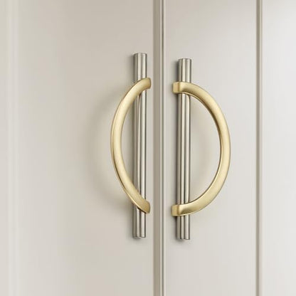 Brushed Gold & Brushed Nickel Cabinet Pulls Curved, 5 Inch/128 mm, 10 Pack - color: Brushed Brass & Brushed Nickel, size: 5 Inch Hole Center