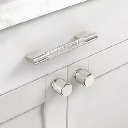 Asidrama 10 Pack 3 inch Brushed Satin Nickel Knurled Cabinet Handles - color: Brushed Satin Nickel, size: 3" Hole Center(76mm)