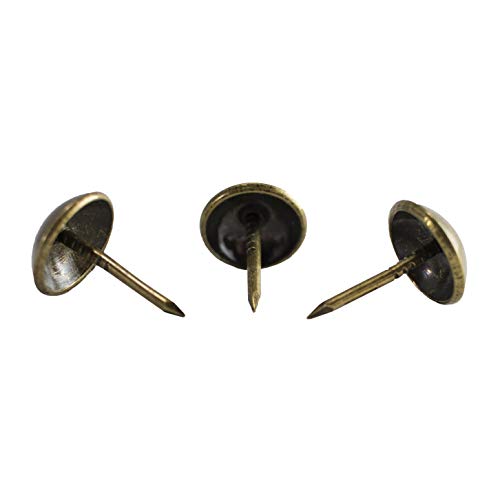 Upholstery Tacks for Furniture, Vintage Upholstery Nails, 100Pcs, ∅7/16" x 1/2", Antique Brass, French Natural Heavy Duty Furniture Nails for Sofas, Chairs, Headboards & DIY Crafts