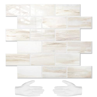 STICKGOO 10-Sheet Subway Tile Peel and Stick Backsplash, Wooden Grain - color: Glossy Wooden Marble Grain
