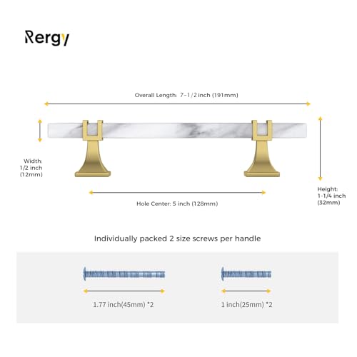 Rergy 10 Pack Cabinet Handles, White Marble & Matte Gold Pulls, 5" - color: White Marble & Matte Gold &Square, size: 5 inch (128mm) Hole Center