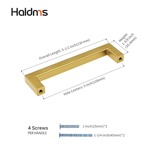 Haidms Gold Cabinet Handles 5 Inch Brushed Gold Cabinet Handles 30 Pack - color: Gold, size: 5 Inch Hole Center