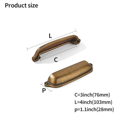 khtumeware 10 Pack Antique Brass Cup Pulls 3 Inch Center to Center - Cabinet & Drawer Handles for Kitchen Hardware - color: Antique Brass, size: 3"(76mm) Hole Center