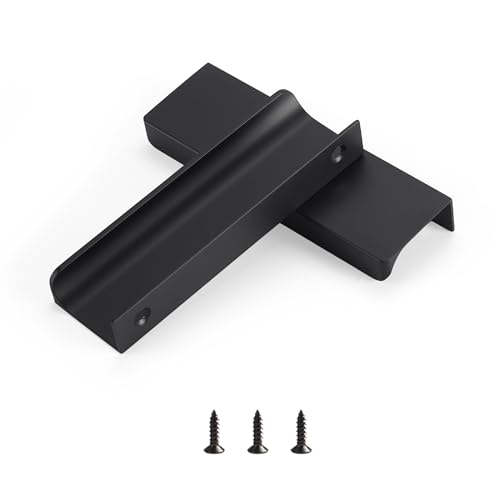 Finger Pull for Cabinets Kitchen Drawer knobs Low Profile Door Dresser Bathroom Long Cupboard Cabinet Pulls Handles Aluminum 6 Pack Black 4.72" Easy Installation - color: Matte Black, size: 3-3/4" Hole Center 4.72" Overall Length