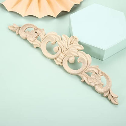 4Pcs Wood Carved Appliques Long Wooden Carving Onlays Decals for Furniture - color: 4-Pack, size: 11.9 x 2.8 inches
