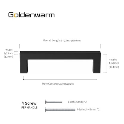 Goldenwarm 30 Pack 5“ Black Kitchen Cabinet Handles Drawer Pulls - color: Black, size: 5in Hole Centers
