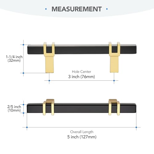 HOME EDIT 3 inch Cabinet Handles, 10 Pack Kitchen Cabinet Handles Matte Black and Gold Drawer Pulls Zinc Alloy Square Bar Kitchen Pulls - color: Black and Gold, size: 3 Inch Hole Center