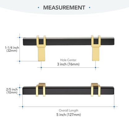 HOME EDIT 25 Pack 3 inch Cabinet Handles, Kitchen Cabinet Handles Matte Black and Gold Drawer Pulls Zinc Alloy Square Bar Kitchen Pulls - color: Black and Gold, size: 3 Inch Hole Center