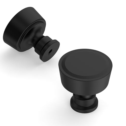 Amerdeco 10 Pack Matte Black Cabinet Knobs Single Hole Cabinet Pulls Diameter Round Drawer Knobs and Pulls for Bathroom Cabinets ZH0075 - color: Matte Black, size: Single Hole