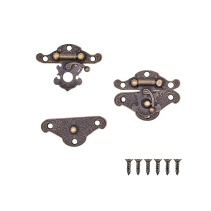 (4 Sets) Retro Jewelry Box Latches Hooks, Small Latches for Wooden Boxes Zinc Alloy, Antique Cabinet Furniture Hasp Clasp - Bronze Tone