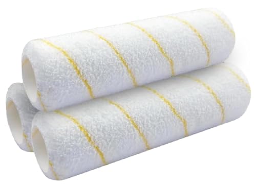 3 Pcs Paint Roller 9 Inch, 3/8" Nap Microfiber Paint Roller Kit - color: Yellow Stripe, 3pcs