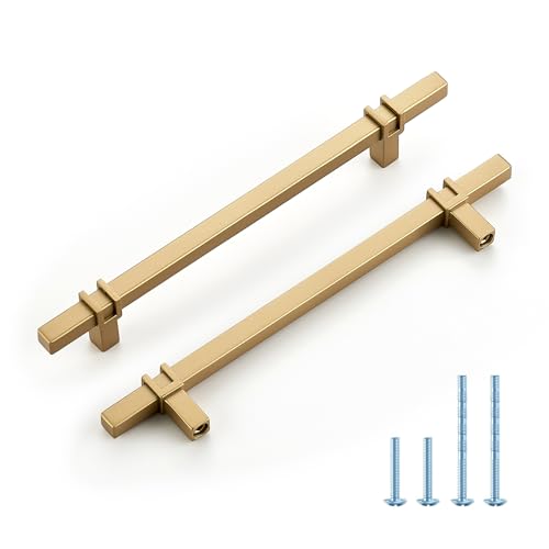 HOME EDIT 25 Pack 6-1/4 inch Cabinet Handles, Kitchen Cabinet Handles Gold Drawer Pulls Zinc Alloy Square Bar Kitchen Pulls - color: Gold, size: 6-1/4 Inch Hole Center