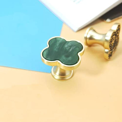 6 Pcs Clover Cabinets Knobs Dressering Pulls Cupboard Knobs Jewelry Box Pulls Drawer Wardrobe Wine Cabinet Handle Furniture Single Hole Door Handles(Green) - color: Green