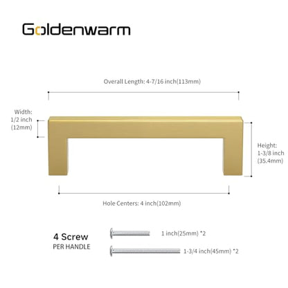 Goldenwarm 25 Pack 4 Inch Gold Cabinet Handles Brushed Gold Cabinet Pulls - color: Gold, size: 4in Hole Centers