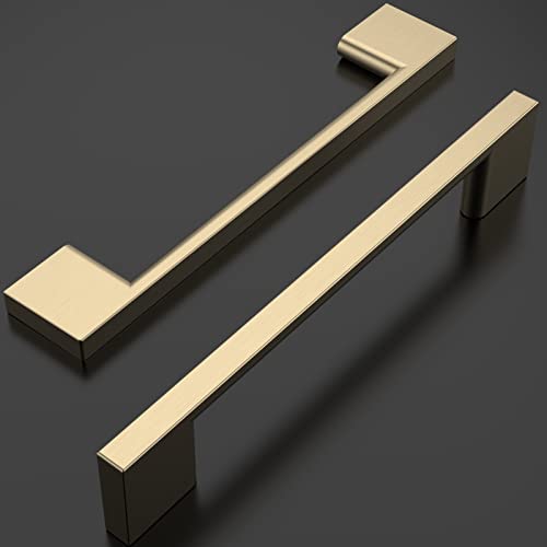 Amerdeco 10 Pack Brushed Brass Cabinet Pulls 5" - color: Brushed Brass, size: 5" hole center