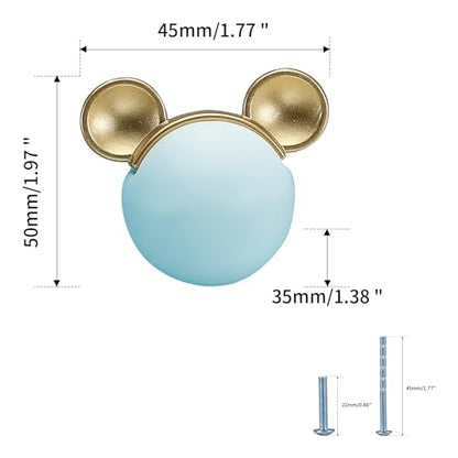 6 pcs Blue Mouse Cute Cartoon Ceramic Cabinet Handles Kitchen knobs Door Pull Drawer Pulls for Kitchen Wardrobe Children's Room - color: blue mouse