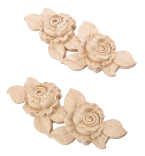 2 Pack Unfinished Wood Carved Rose Appliques Onlays, 16x6.5cm/6.3x2.56 DIY Wood Ornaments for Cabinet Dresser Bed Mirror Fireplace Wardrobe Wall Decor