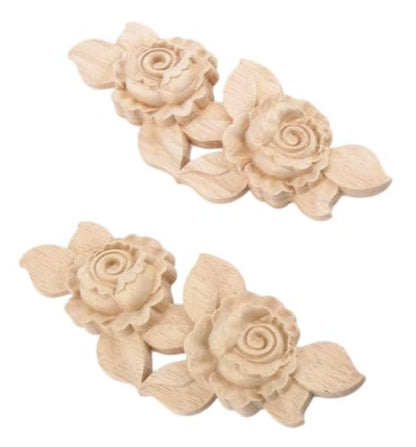 2 Pack Unfinished Wood Carved Rose Appliques Onlays, 16x6.5cm/6.3x2.56 DIY Wood Ornaments for Cabinet Dresser Bed Mirror Fireplace Wardrobe Wall Decor